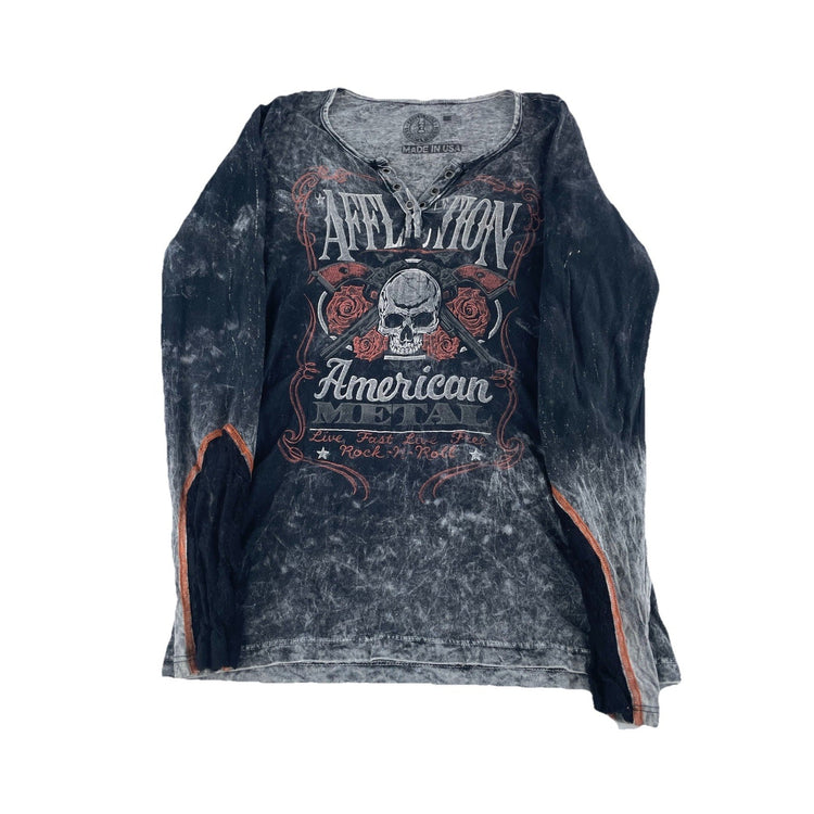 Womens Y2K Affliction American Metal Lace Long Sleeve T Shirt Size Medium