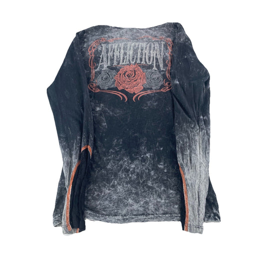 Womens Y2K Affliction American Metal Lace Long Sleeve T Shirt Size Medium