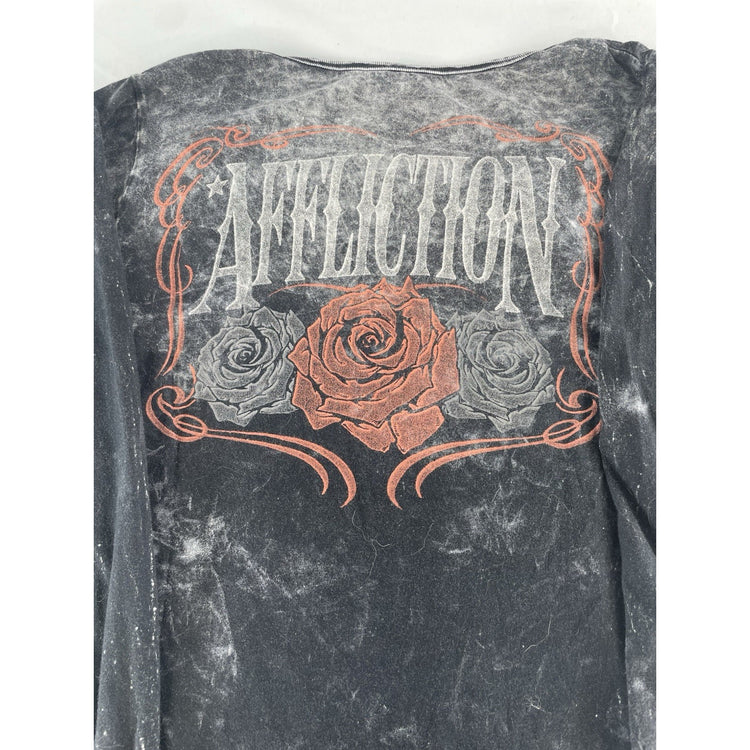 Womens Y2K Affliction American Metal Lace Long Sleeve T Shirt Size Medium