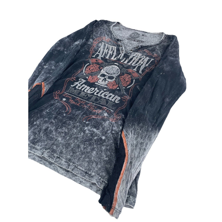 Womens Y2K Affliction American Metal Lace Long Sleeve T Shirt Size Medium