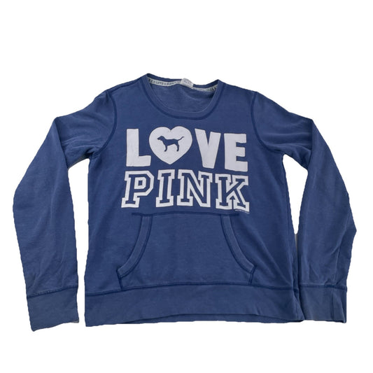 Womens Victoria’s Secret PINK Blue ‘Love Pink’ Crew Neck Sweater Size Large