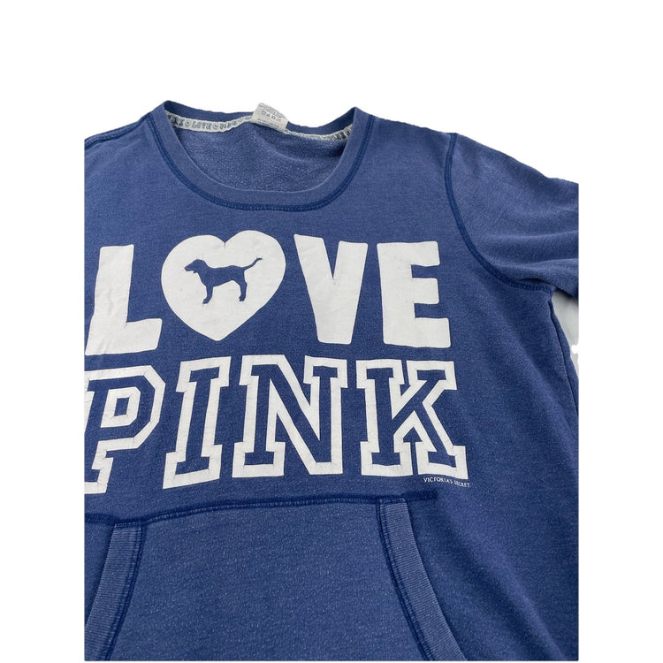 Womens Victoria’s Secret PINK Blue ‘Love Pink’ Crew Neck Sweater Size Large