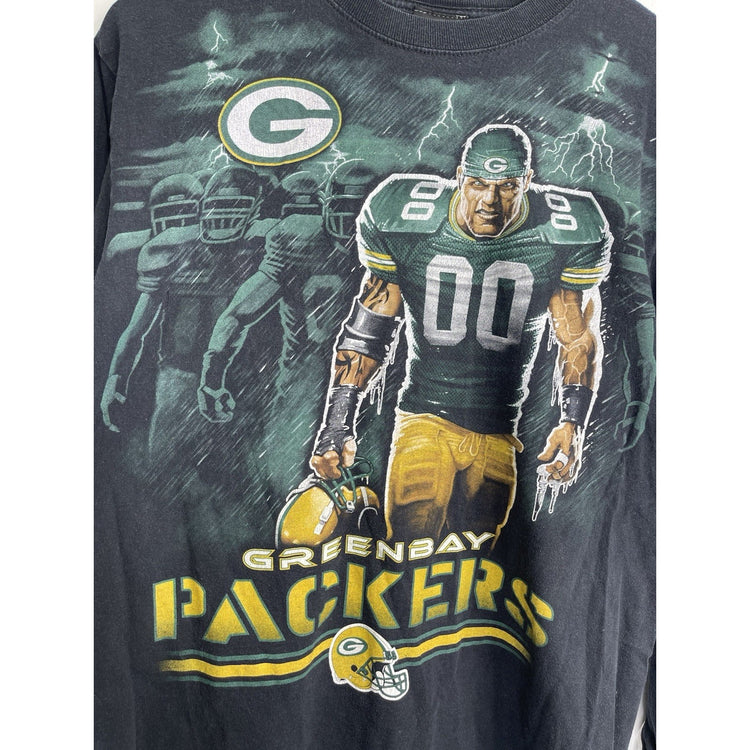 Men’s Vintage Black Graphic Green Bay Packers NFL Team Apparel Long Sleeve Sz M