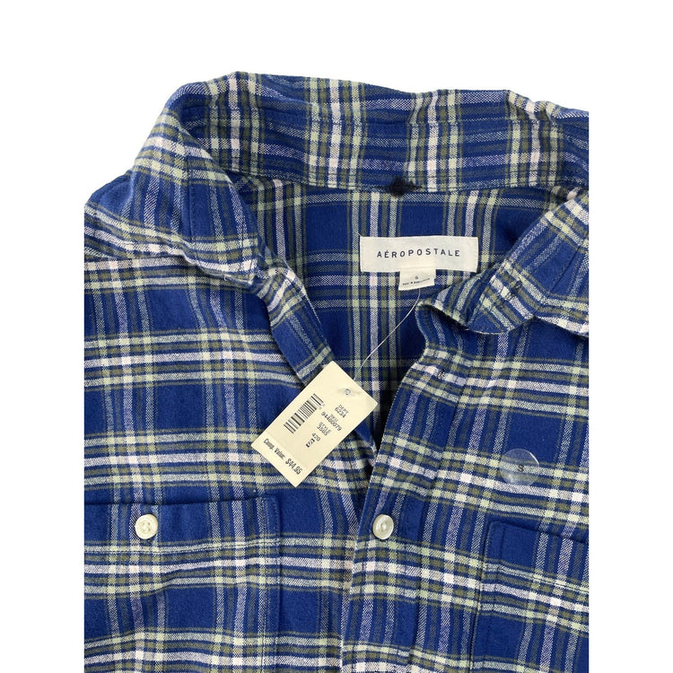 Mens Aeropostale Blue & White Plaid Button Up Shirt Size Small