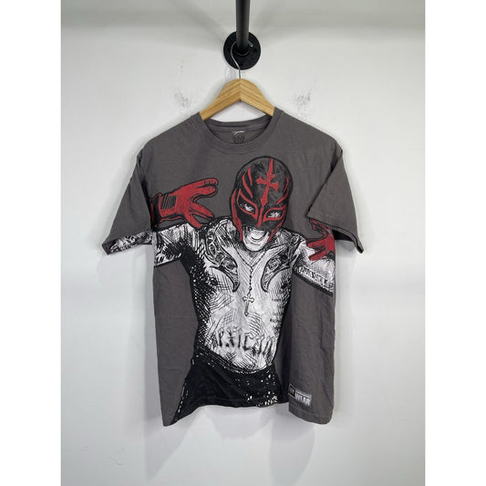 Men’s Vintage WWE Rey Mysterio T Shirt Y2K AOP Big Graphic Wrestling Sz Medium