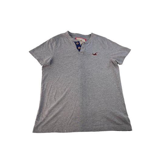 Mens Hollister Grey Short Sleeve Henley T-Shirt Size M