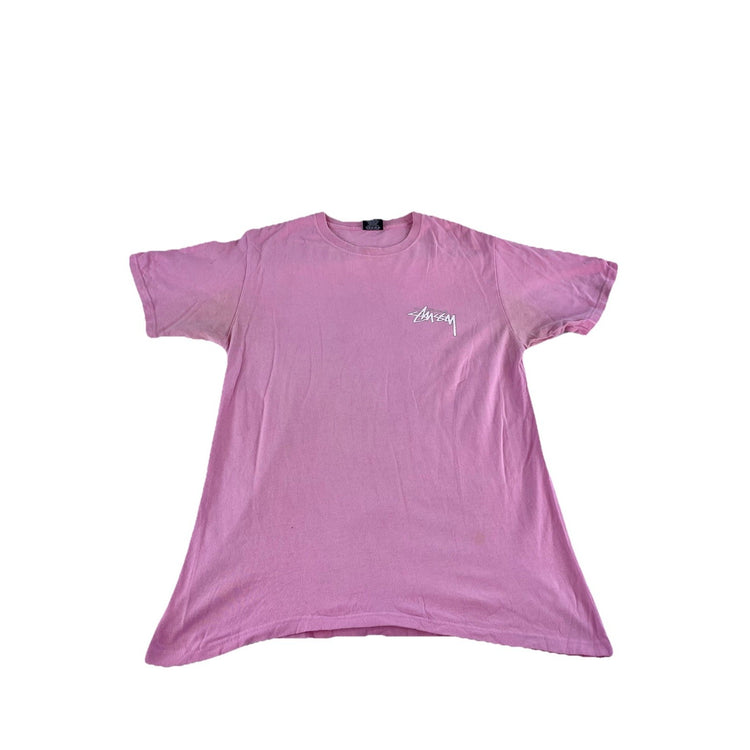 Mens Vintage Stüssy Pink Graphic T-Shirt Size Medium Rare Surf Skate