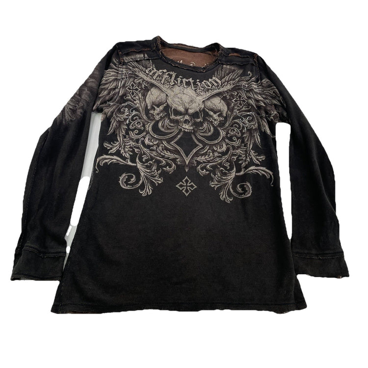 Men’s Y2K Distressed Long Sleeved Graphic Shirt Size L