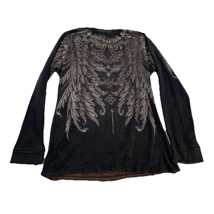 Men’s Y2K Distressed Long Sleeved Graphic Shirt Size L