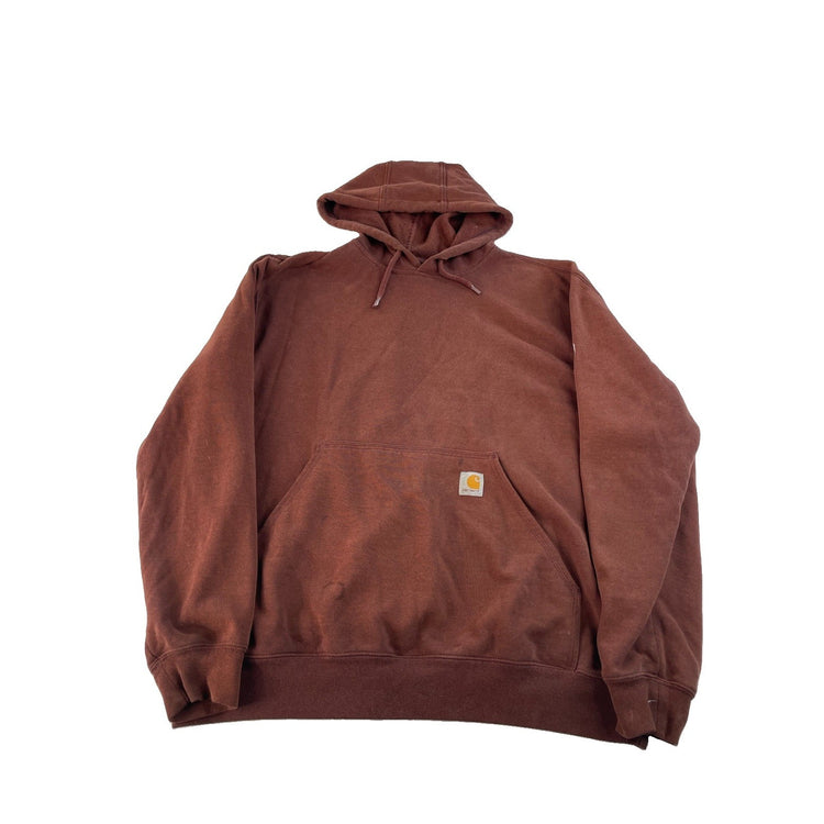 Men's Carhartt Pullover Hoodie Brown With Sleeve Logo Size L