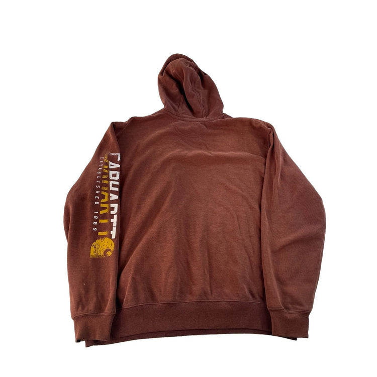 Men's Carhartt Pullover Hoodie Brown With Sleeve Logo Size L