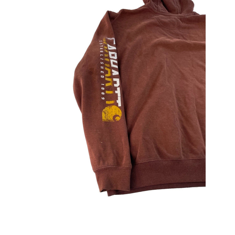 Men's Carhartt Pullover Hoodie Brown With Sleeve Logo Size L