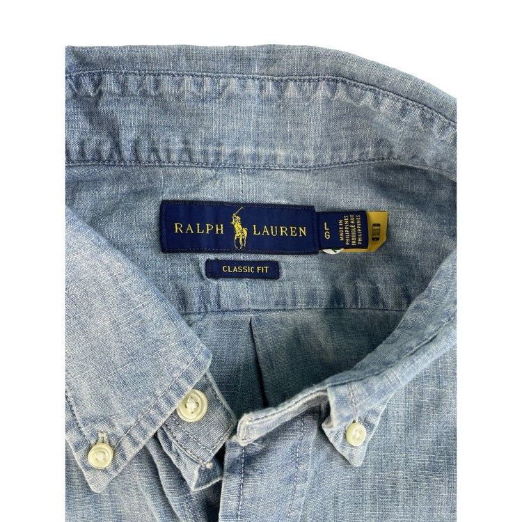 Mens Polo Ralph Lauren Classic Fit Blue Denim Button Down Shirt Size Large