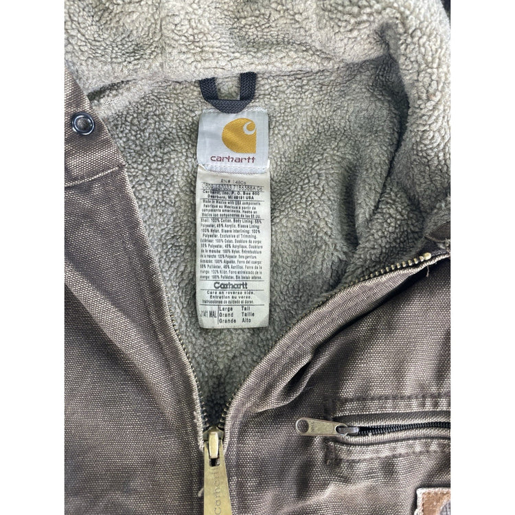 Mens Distressed Vintage Carhartt Sandstone Sierra Sherpa Hooded Jacket Size L