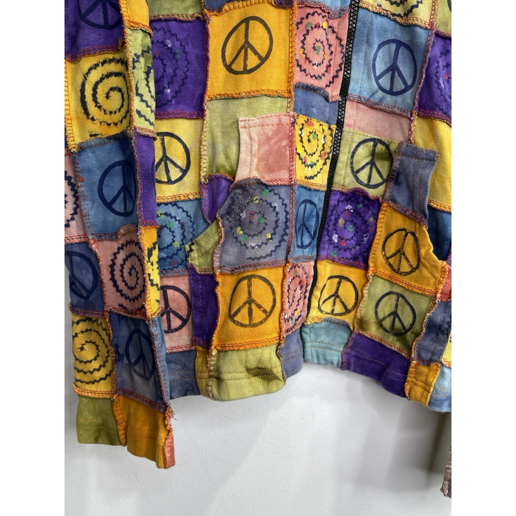 Women’s Hoodie Jacket Large Patchwork Zip Up Floral Bohemian Boho Chic Colorful