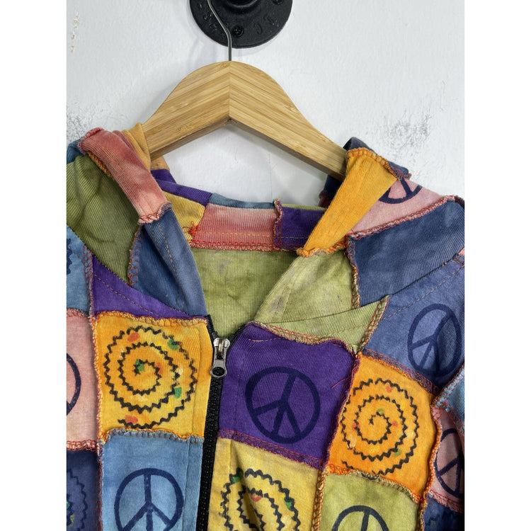 Women’s Hoodie Jacket Large Patchwork Zip Up Floral Bohemian Boho Chic Colorful