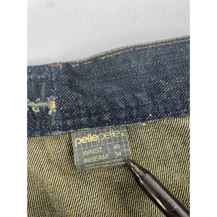 Mens Vintage Pellepelle Acid-Wash Baggy Style Streetwear Jeans Size 48x34
