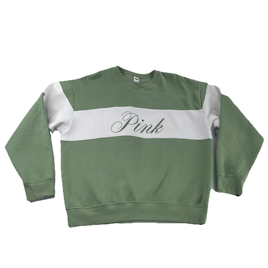 Womens Victoria’s Secret PINK Green & White Crew Neck Sweater Size Large
