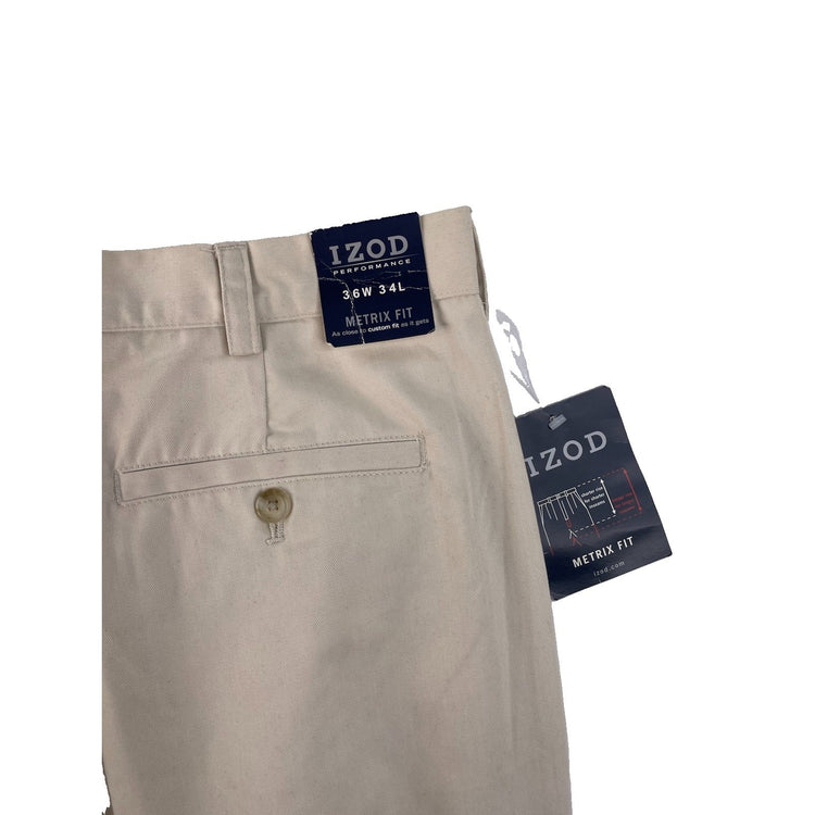 Mens Izod Performance NWT Khaki Tan Metrix Fit Flat Front Chino Pants SIZE 36x3