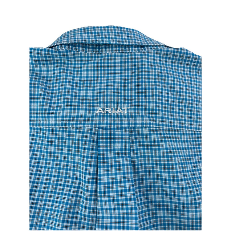 Mens Ariat Pro Series |Stretch|Teal Plaid Pattern Button Up Tee Size Xl