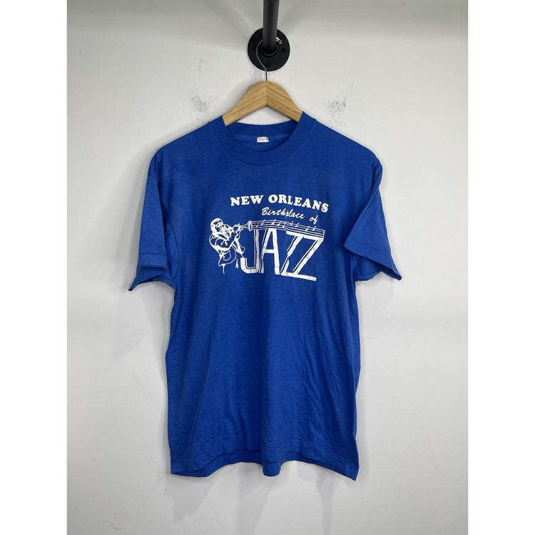 Adult Blue Vintage New Orleans Birthplace of Jazz Single Stitch T Shirt 90s XL