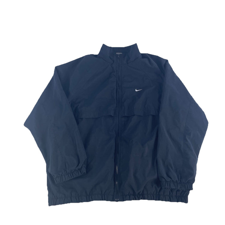 Mens Vintage Nike Swoosh Black Full-Zip Windbreaker Jacket Size L