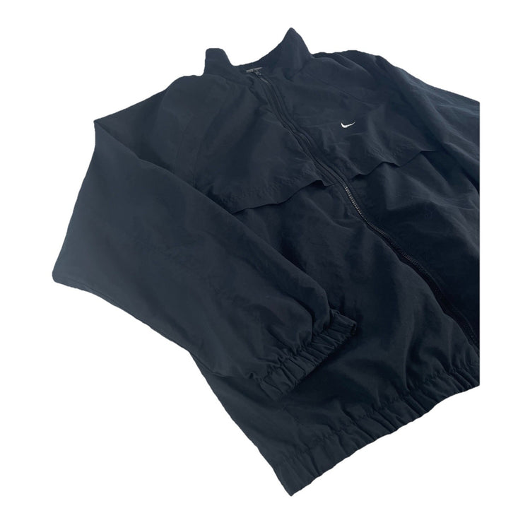 Mens Vintage Nike Swoosh Black Full-Zip Windbreaker Jacket Size L
