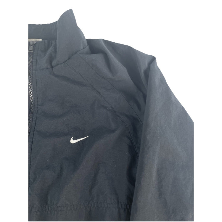 Mens Vintage Nike Swoosh Black Full-Zip Windbreaker Jacket Size L