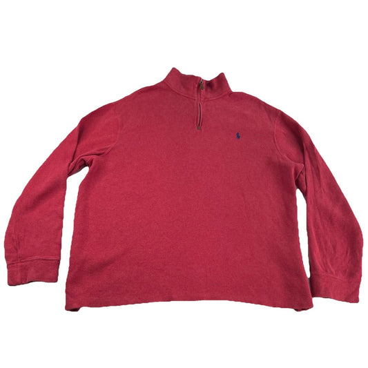 Mens Polo Ralph Lauren Size XL Red Quarter Zip Sweater With Navy Blue Pony Logo