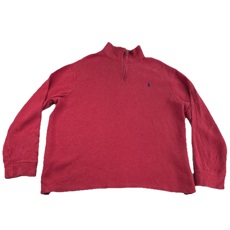 Mens Polo Ralph Lauren Size XL Red Quarter Zip Sweater With Navy Blue Pony Logo