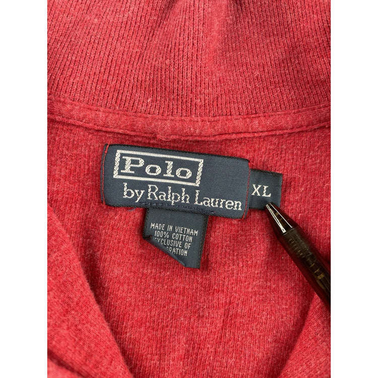 Mens Polo Ralph Lauren Size XL Red Quarter Zip Sweater With Navy Blue Pony Logo