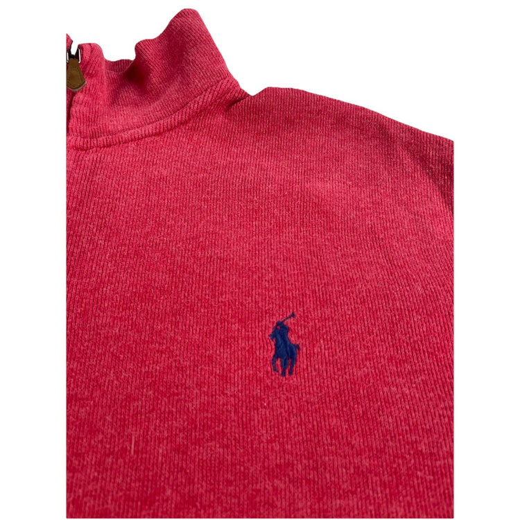 Mens Polo Ralph Lauren Size XL Red Quarter Zip Sweater With Navy Blue Pony Logo