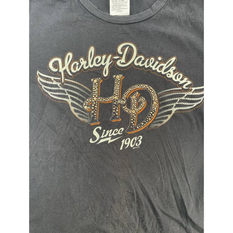 Womens Harley Davidson Black Graphic T-Shirt Size XL