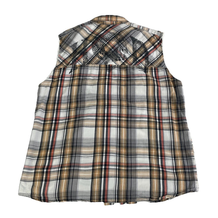 Men Harley Davidson Motorclothes Biker Multicolor Plaid Sleeveless Shirt Size Xl