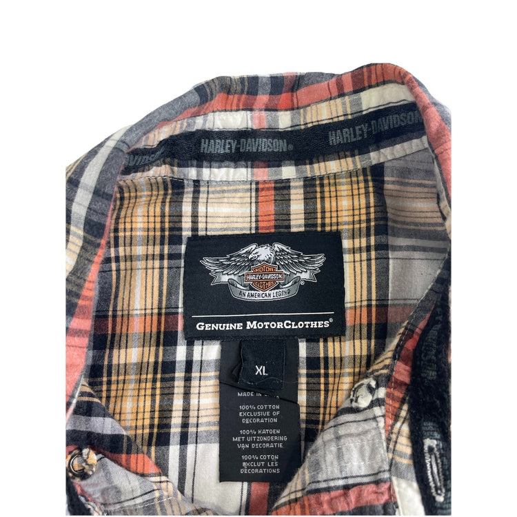 Men Harley Davidson Motorclothes Biker Multicolor Plaid Sleeveless Shirt Size Xl