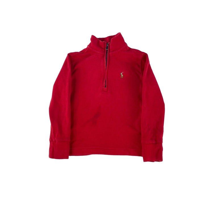 Boys Polo Ralph Lauren Red Fleece Quarter Zip Mock Neck Pullover Sweater Size 2T