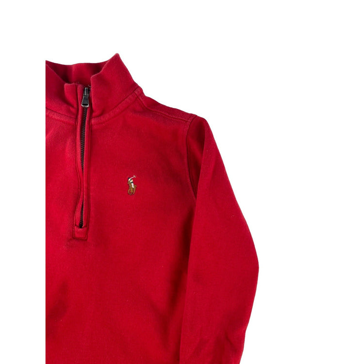 Boys Polo Ralph Lauren Red Fleece Quarter Zip Mock Neck Pullover Sweater Size 2T