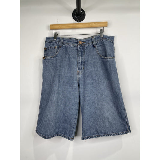 Men’s VTG Y2K 5ive Jungle & Co. Blue Denim Embroidered Shorts Sz 38x13