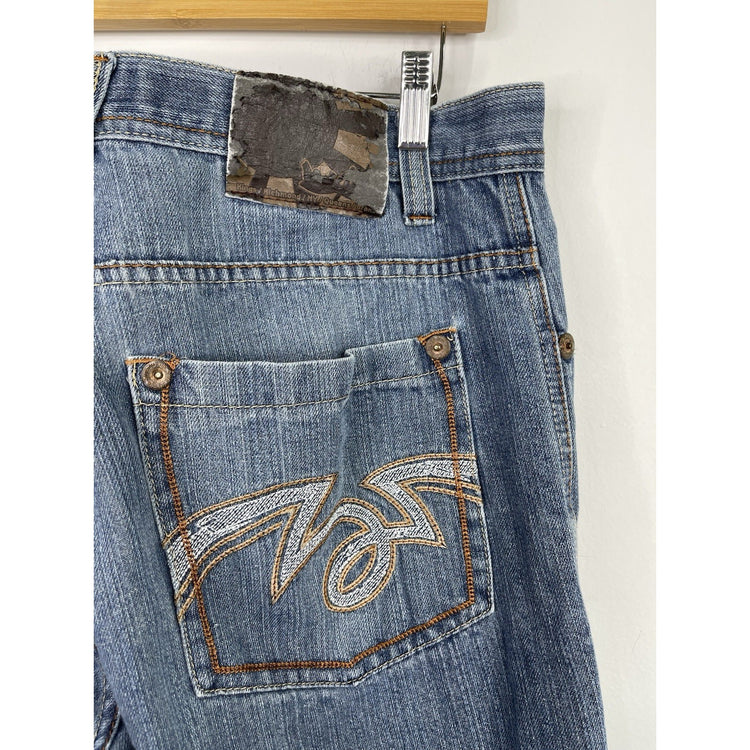 Men’s VTG Y2K 5ive Jungle & Co. Blue Denim Embroidered Shorts Sz 38x13