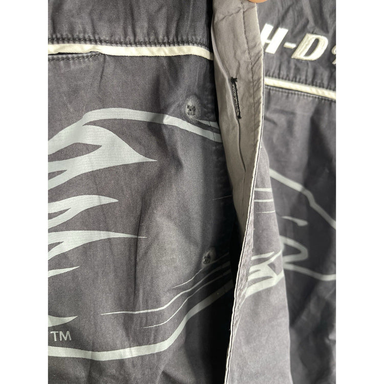 Men’s Harley Davidson Racing Black & Gray Eagle Parts Embroid Button Up Sz L