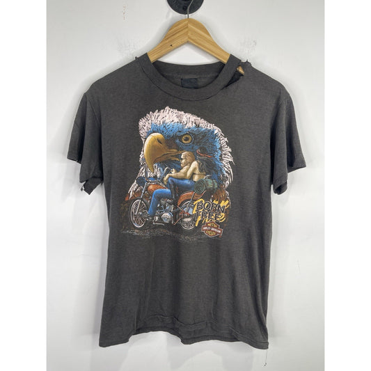 Men’s Vintage 80s Harley Davidson Born Free Graphic 3D Emblem Graphic Sz L