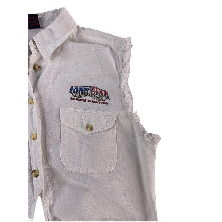 Womens Vintage Southern Steel White Cropped Button-Up Biker Vest Size Xl
