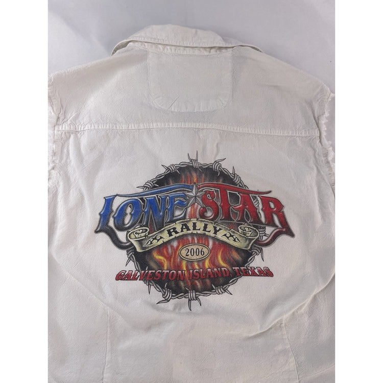 Womens Vintage Southern Steel White Cropped Button-Up Biker Vest Size Xl