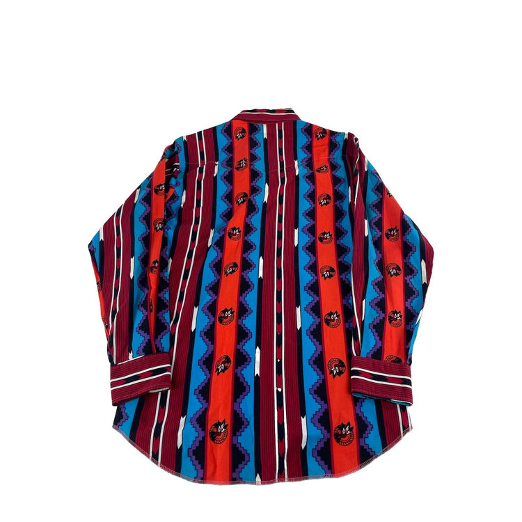 Men Vintage Wrangler Cowboy Cut Bright Southwestern Stripe Shirt Size 15.5-34