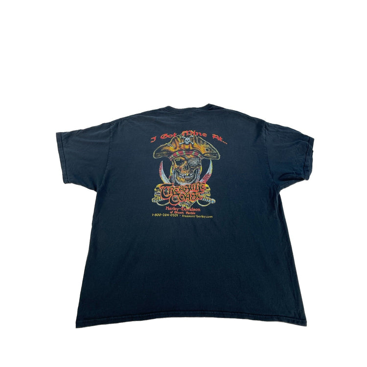 Mens Treasure Coast Harley-Davidson Pirate Graphic T-Shirt Black Size 2XL