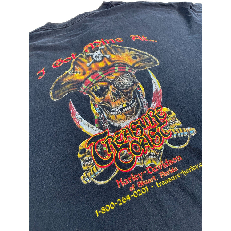 Mens Treasure Coast Harley-Davidson Pirate Graphic T-Shirt Black Size 2XL