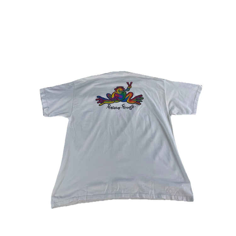Mens Vintage Peace Frog Cream/White Basic Graphic Tee Size Xl