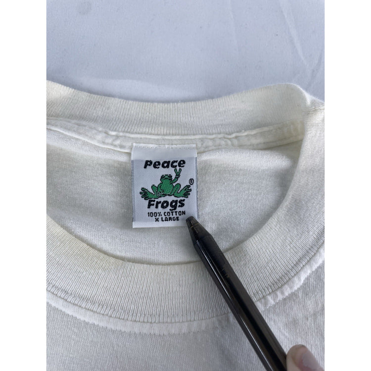 Mens Vintage Peace Frog Cream/White Basic Graphic Tee Size Xl