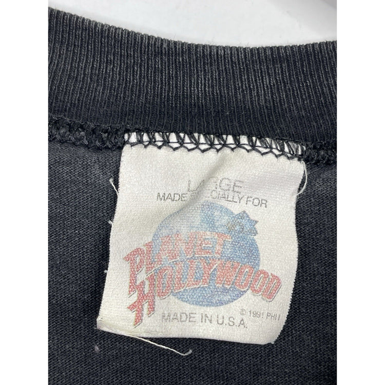 VINTAGE 1991 PLANET HOLLYWOOD SAN ANTONIO BLACK T SHIRT COWBOY WITH HORSE Large