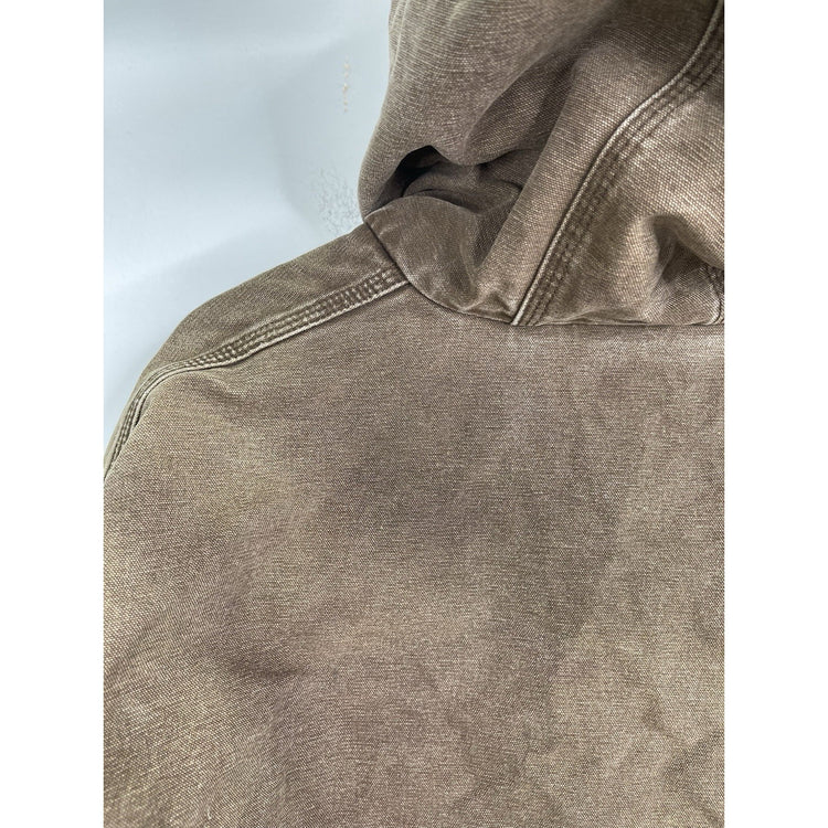 VTG Carhartt J130 CHT Fleece Lined Full Zip Distressed Hooded Jacket Brown XL